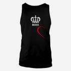 Schwarzes Unisex TankTop mit Kronen-Boss-Aufdruck und rotem Akzent, Stilvolles Herrenshirt