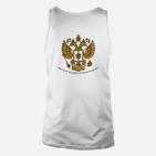 Weißes Unisex TankTop mit Russischem Wappen, Spruch Montes Aurei Aufdruck