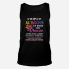 Juli-Geburtstags-Mädchen Unisex TankTop Schwarz mit Spruch, Farbakzente