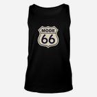 Route 66 Stil Herren Unisex TankTop, Schwarz mit Vintage-Nummernschild-Design