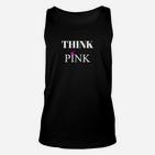 Schwarzes THINK PINK Slogan Unisex TankTop mit Blumenakzent, Modisches Tee