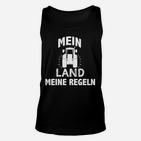 Schwarzes Traktor-Motiv Unisex TankTop Mein Land, Meine Regeln, Landwirt Unisex TankTop