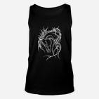 Schwarzes Unisex TankTop: Abstraktes Weißes Tribal-Drachen Design