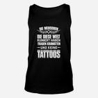 Schwarzes Unisex TankTop Krawatten & Tattoos Spruch, Statement-Mode für Herren