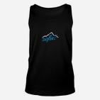 Schwarzes Unisex TankTop mit Bergmotiv, Wanderlust Schriftzug