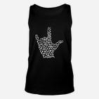 Schwarzes Unisex Unisex TankTop Rockmusik, Handzeichen-Grafik in Weiß