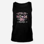 Stolze Hunde-Mama Damen Unisex TankTop mit Blumen, Schwarzes Tee