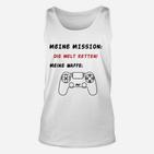 Gamer Unisex TankTop Mission: Welt Retten mit Spielcontroller, Weiß