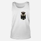 Lustiges Mops Unisex TankTop Weiß Taschendruck Design für Hundefreunde