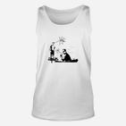 Weißes Unisex TankTop mit Schachspiel-Karikatur, Lustiges Motiv für Spieler