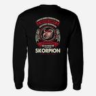 Schwarzes Langarmshirts mit Skorpion-Motiv & Spruch: Gutes Herz, Scharfer Stachel