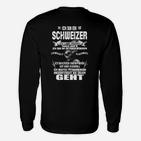 Schweizer Stolz Typografie Langarmshirts in Schwarz, Patriotisches Design