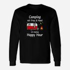 Camping mit Frau & Hund Langarmshirts, Lustiges Happy Hour Langarmshirts