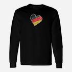 Deutschland Herzflaggen Langarmshirts für Herren in Schwarz, Patriotisches Design