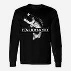 Fischmagnet Angler-Langarmshirts, Schwarz mit Magnet & Fisch Design