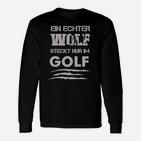Golf Wolf Schwarzes Herren Langarmshirts, Lustiges Motiv für Golfsportfans