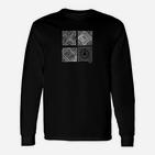 Herren Grafik-Langarmshirts Schwarz, Monochrome Muster-Quadrate