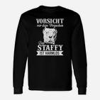 Humorvolles Staffy Langarmshirts, Vorsicht Frauchen, Harmloser Hund