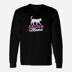 Katzen Mama Grafik-Langarmshirts für Damen, Lustiges Katzenmotiv in Schwarz