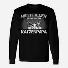 Katzenpapa Langarmshirts Schwarz mit Lustigem Spruch, Geschenk für Katzenbesitzer