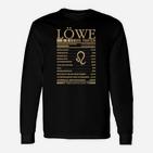 Löwe Fakten Langarmshirts in Schwarz mit goldener Schrift und Grafik