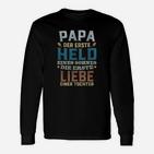 Papa Erster Held Sohn Liebe Tochter Langarmshirts, Vatertag Schwarz Tee