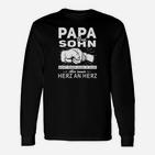 Papa und Sohn Herz an Herz Schwarz Langarmshirts mit Motivspruch