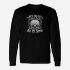 Schwarzes Biker Langarmshirts, Witziger Spruch & Totenkopf-Design