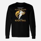 Schwarzes Langarmshirts, Alter Mann mit Rugbyball, Lustiges Rugby-Motiv