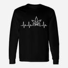 Schwarzes Langarmshirts, Cannabisblatt & Herzschlag Design, Trendige Mode