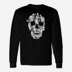 Schwarzes Langarmshirts, Florales Totenkopf-Design, Modisches Tee