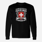 Schwarzes Langarmshirts mit Schweizer Kreuz, Stolz Schweizer zu sein Spruch
