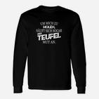 Schwarzes Tee mit Spruch für Mutige, Teufel Motiv Langarmshirts