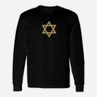 Schwarzes Unisex Langarmshirts mit Goldenem Davidstern-Design, Jüdische Symbolik