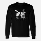 Schwarzes Unisex Langarmshirts mit weißem Schlagzeug-Design für Musikfans
