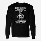 Soldaten-Motivations-Langarmshirts: Ich kämpfe und gewinne - Schwarzes Design