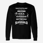 Superhelden Papa Langarmshirts, Schwarzes Herren-Langarmshirts mit Superhelden-Motiv
