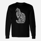 Tribal Katzen Design Schwarzes Herren Langarmshirts in Weiß