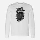 3D-Illusion Katzensprung Langarmshirts in Weiß, Optik für Katzenfreunde