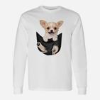 Lustiges Chihuahua Taschen-Design Langarmshirts, Hunde-Motiv Oberteil