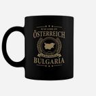 Österreich-Bulgarien Herzschlag Tassen, Schwarz mit Ländermotiv