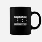 Badminton und Bier Motto Tassen Darum bin ich hier für Herren in Schwarz