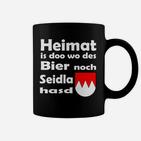 Bayerisches Motto Tassen Heimat is doo wo des Bier Seidla is mit Wappen, Trachten-Look