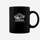 Camping-Therapie Schwarzes Tassen, Bergmotiv und Spruch Design