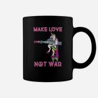 Friedensbotschaft Tassen Unisex, Make Love Not War, Einhorn & Gewehr Design