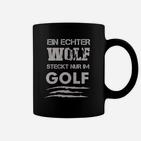 Golf Wolf Schwarzes Herren Tassen, Lustiges Motiv für Golfsportfans