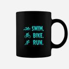 Herren Triathlon Tassen Swim. Bike. Run. Motivation, Schwarz