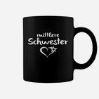 Mittlere Schwester Tassen, Herz & Stern Design, Schwarz