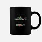 Schwarzes Tassen mit Berg- und Blumendruck, Inspirierendes Zitat Design