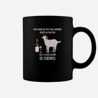 Schwarzes Tassen mit Ziegen und Wein Spruch, Lustiges Bauernhof-Motiv